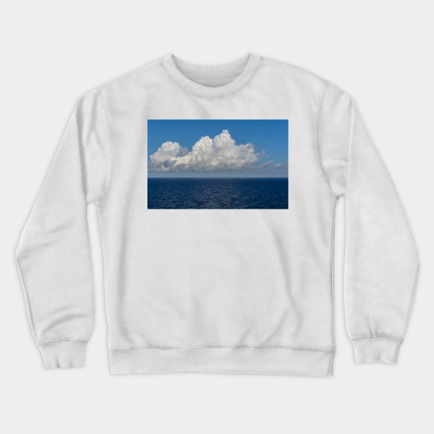 White cumulus clouds in sky over blue Baltic sea Crewneck Sweatshirt by lena-maximova